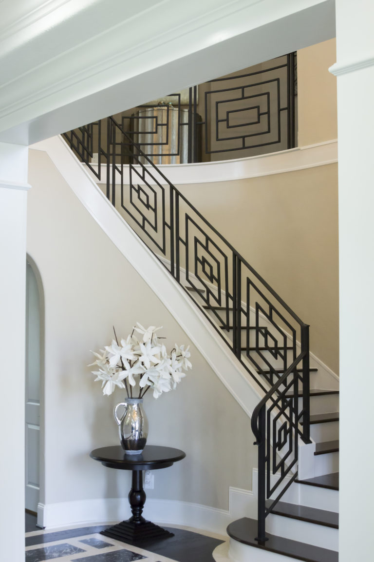 Custom geometric iron railing by Ironwood Connection