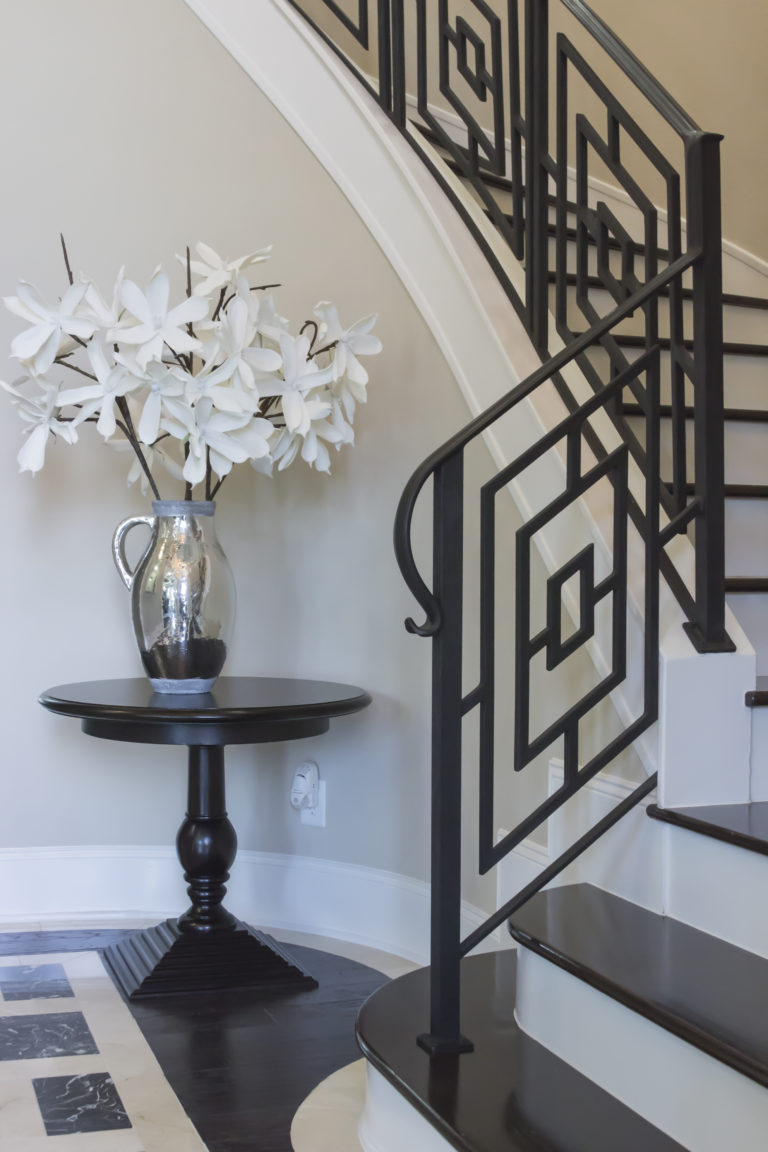 Custom geometric iron railing by Ironwood Connection