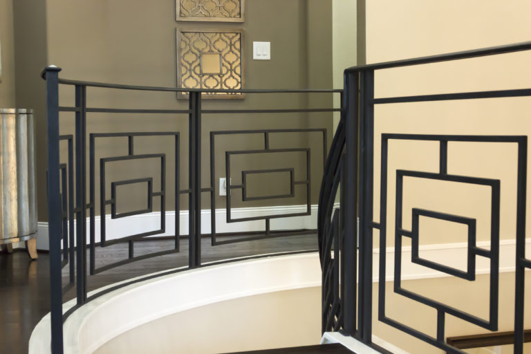 Custom geometric iron railing by Ironwood Connection