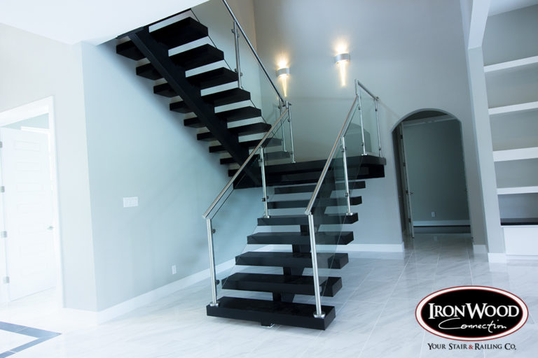 Floating staircase by Ironwood Connection