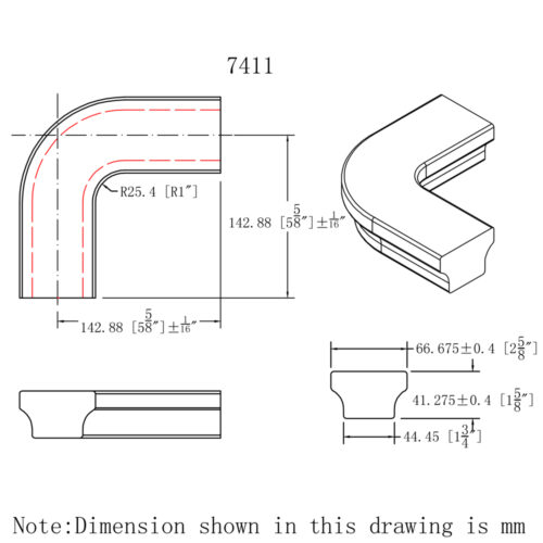 7411 Level Quarter Turn Wood Handrail Fitting - Image 3